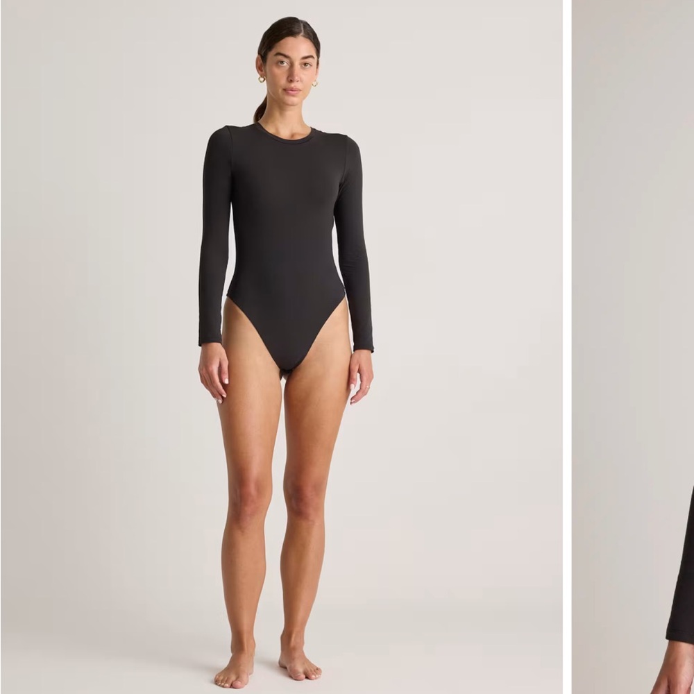 Quince Black Crewneck Long Sleeve Bodysuit